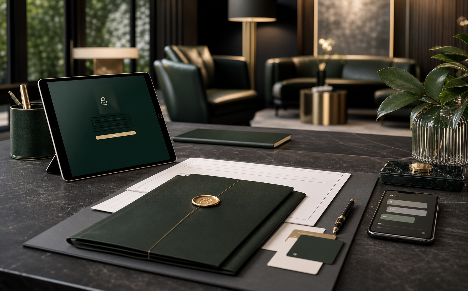 Secure approved access onboarding materials in a private banking lounge