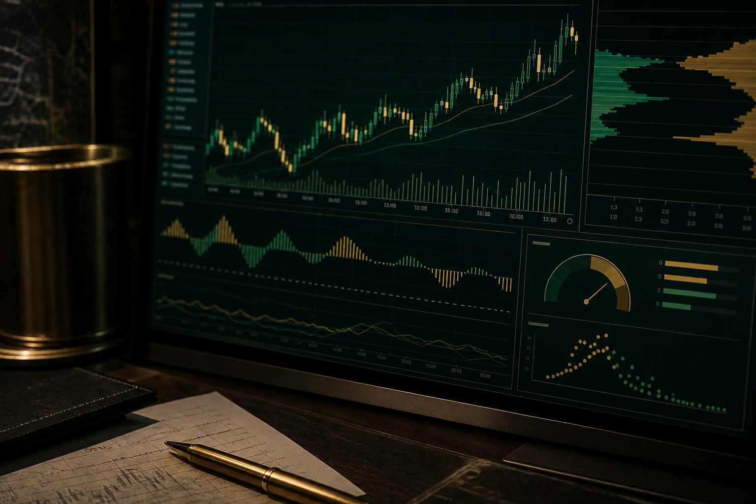 Forex execution dashboard with candlestick charts and spread analysis